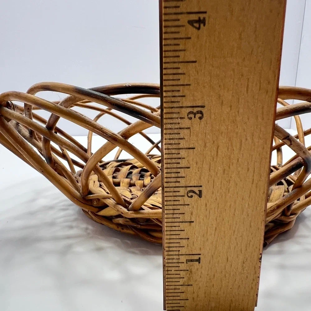 Vintage Woven Wicker Basket with Handle Round Open Weave Boho Cottage Farmhouse